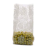 10ct. Small Elegant White"Laced Roses" 7x2x3" Cello Cellophane Treat Food Snack Bags ngKE -490