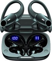 Bluetooth Headphones 5.3 Wireless Earbuds 36Hrs Playtime Wireless Charging Case Digital LED Display Over-Ear Earphones with Earhook Waterproof Headset with Mic for Sport Running Workout Black GOLREX