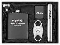 Engraved 7oz Stainless Steel Flask Funnel Cigar Cutter Lighter Gift Set Custom Personalized