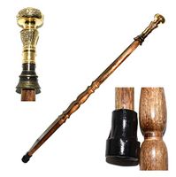 Eve.Store Antique Brass Handle Wood Style Vintage Walking Brass Stick Cane