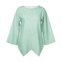 general3 Women Striped Shirt Fashion Print O-Neck Long Sleeve T-Shirt Irregular Hem Loose Casual Blouse Tops (Green, Small)