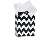 8-1/4 x 4-3/4 x 10-1/2" Black Chevron Stripe Paper Shopping Bags (250 Bags) - NO Tissue Paper
