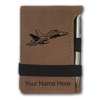 Mini Notepad, Fighter Jet 2, Personalized Engraving Included (Dark Brown)