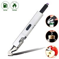 Elite Brands USA Electric Arc Lighter for Kitchen BBQ Grilling Candle Camping, Multitool Multipurpose Windproof Flameless USB Rechargeable, Long Plasma Beam Lighter (Silver)