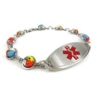 My Identity Doctor - Women's Medical Alert Bracelet with Engraving - 1cm Steel, Glass - Red - Wrist Size 8 Inch