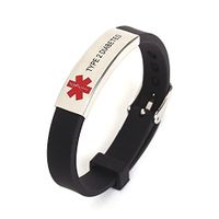 AOMZO JEWELRY Diabetes Type 2 Silicone Rubber Bracelet with Surgical Steel Medical Alert ID Adjustable Size