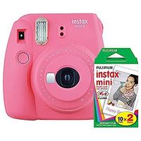 Fujifilm instax Mini 9 Instant Camera (Flamingo Pink) with Film Twin Pack Bundle (2 Items)