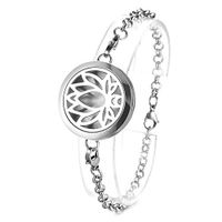 Lotus Perfume Diffuser Locket Bracelet 316L Stainless Steel Bangle Magnetic Randomly Send 5pcs Oil Pads GCVA-568 (A)