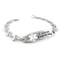 My Identity Doctor - Custom Engraved Medical Alert Bracelet for Women - Steel Heart 6mm - White - Wrist Size 7.5 Inch