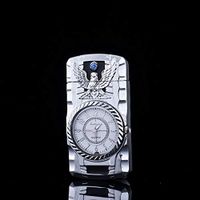 New Fashion Metal Windproof Jet Torch Gas Butane Cigarette Lighter Bird Quartz Watch (Silver Color)