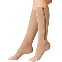 Compression Socks (2 Pairs) New Compression Zip Sox Socks Stretchy Zipper Leg Support Unisex Open Toe Knee Stockings (Lighe Beige, S/M)
