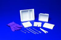 Tracheostomy Care Trays-Description: Standard Trach Care Tray Includes: (1) removable basin, (2) latex-free gloves, trach brush, drape, 36" twill tape, (2) cotton-tipped applicators, (2) pipe cleaners, (4) 4" x 4" gauze - UOM = Each 1