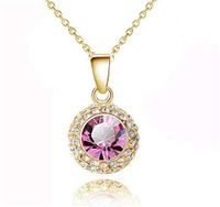 Fashion Women Pink Crystal Rhinestone Round Gold Chain Pendant Necklace Hot пјЃпјЃпјЃ Woman Pretty Cute Lovely Elegant Jewerly Aesthetic Fashionable Womens