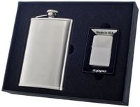 Visol"Edge" Flask and Zippo Lighter Gift Set, 8-Ounce