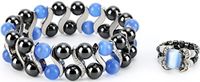 Elegant Womens Hematite Magnetic Therapy & Healing Stone Bracelet & Ring Set Pain Relief for Arthritis and Carpal Tunnel (Blue Cat Eye)