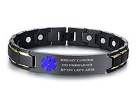 XUANPAI Breast Cancer NO Needle OR BP ON Left ARM Magnet Therapy Medical Alert ID Bracelet,Black+Blue