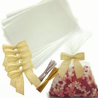 VANILILA Clear Cellophane Bags 50ct with Ties and 5 Bows- 6x9 Inches Flat Goodie Bags For Packaging Party Favors, Snacks,Cookies ,Sweet Treats- 40MM Thickness Cello Bags For Wedding ,Parties & Events