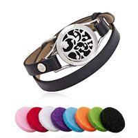 Essential Oil Diffuser Bracelet - 25mm Stainless Steel Aromatherapy Bracelets Leather Band Diffuser Jewelry for Women Girls, Free 8 Color Felt Pad, Family Tree