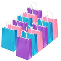 Cooraby 20 Pieces Kraft Paper Bags Unicorn Party Supplies Bags Craft Paper Bags with Handle for Birthday, Baby Shower, Wedding and Party Celebrations (Light Blue, Light Purple, Pink)