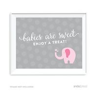 Andaz Press Pink Girl Elephant Baby Shower Collection, Party Sign, Babies are Sweet Enjoy a Treat, 8.5x11-inch, 1-Pack
