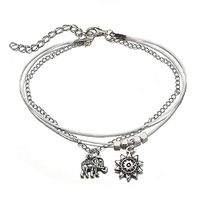 Bohemian ancient silver sun elephant rope anklet CG