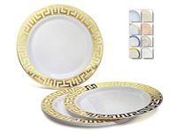 " OCCASIONS" 40 Plates Pack, Heavyweight Disposable Wedding Party Plastic Plates (6.25'' Dessert/Bread Plate, Milano White & Gold)