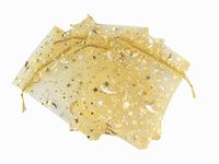 QIANHAILIZZ 100 Moon Star Organza Jewelry Gift Pouch Candy Pouch Drawstring Wedding Favor Bags (gold, 3.5 x 4.7 inch)