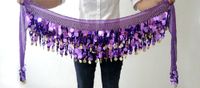 Belly Dance Hip Scarf , Gold Coins Wave & Deluxe V-hape --Purple