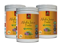 Cholesterol lowering Vitamins - Alfalfa Juice Organic Powder - Pure and Potent Ingredients - superfood Powder Energy - 3 Cans 24 OZ (150 Servings)