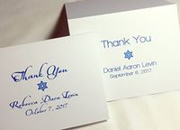 Personalized Bar Mitzvah or Bat Mitzvah Thank You Cards, Set of 50 or 20. Custom Folding Note Cards with Matching envelopes. Two Font Style Options, Blank Inside (20 Block Style Print)