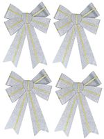 Iconikal Luxury Striped Glitter Christmas Bow 12 x 17-inches, 4 Pack - Silver