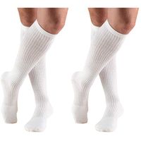 Truform Men's 15-20 mmHg Knee High Cushioned Athletic Support Compression Socks, White, Large (Pack of 2)