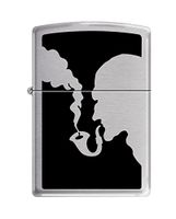 Zippo Man Smoking Brushed Chrome Pipe Lighter