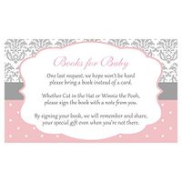 Baby Shower Bring A Book Cards Baby Shower Invitation Book Inserts Damask Baby Pink Gray Girls It's A Girl Bring A Book Inserts (25 Count)