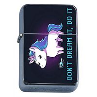 Unicorn Dream Flip Top Dual Torch Em1 Smoking Cigarette Silver Refillable Dual Flame