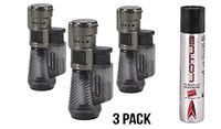 Vertigo by Lotus Cyclone Triple Torch Cigar Lighter Charcoal 3 Pack Plus 1 Lotus 90ml Butane Can