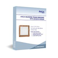 Silicone Foam Dressing with Border (Adhesive) Waterproof 6" X 6" (15 cm X 15 cm) (Central Ultra Absorbent-Foam Pad is 4.15" X 4.15") 5 Per Box (1); Wound Dressing by Areza Medical