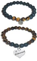 Hidden Hollow Beads Charm Tigers Eye and Black Lava Natural Stone Women's Yoga Beaded Stretch Bracelet Set. Comes in A Gift Box! (Bridesmaid)