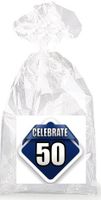 Celebrate 50th Birthday on Blue Party Favor Bags with Ties - 12pack