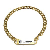 Pre-Engraved Gold Plated Curb Link"Asthma" Medical ID Bracelets for Women