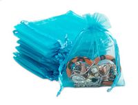 TheDisplayGuys 48-Pack 3x4 Turquoise Blue Sheer Organza Gift Bags with Drawstring, Jewelry Candy Treat Wedding Party Favors Mesh Pouch