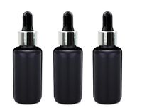 Grand Parfums Luxury 30ml Miron Ultra Violet Glass Dropper Bottles, with Shiny Aluminum Dropper for Essential Oils, Medicine, Serum, Private Label Packaging (Set of 3 Bottles)