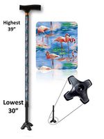 Walking Cane Adjustable T Handle with Footed Cane Tip Pink Flamingo Design