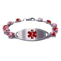 My Identity Doctor - Custom Engraved Medical ID Bracelet for Women - 1.2cm Steel, Glass Hearts - Red - Wrist Size 5.75 Inch