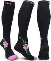 Physix Gear Compression Socks for Men & Women 20-30 mmhg, Best Graduated Athletic Fit for Running Nurses Shin Splints Flight Travel & Maternity Pregnancy - Boost Stamina Circulation - Pink Flower L-XL