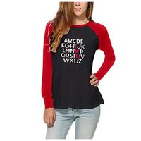 Women's Casual Raglan Sleeve Lettering Print Long Sleeve T-Shirt Top Blouse (Black, XL)