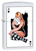 Zippo Lighter: Sexy Pin-Up Girl, Four Ace of Spades - White Matte 79554