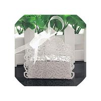 10Pcs Rose Flower Shaped Laser Cut Hollow Carriage Gift Bags Candy Boxes with Ribbon Baby Shower Wedding Favors Party Supplies,White,7.5X4.5X6.5Cm