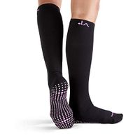 LA Active Non-Slip Compression Socks - 15-20mmHg - Knee-High Anti Skid Stockings for Women & Men - 1 Pair (Noire Black & Electric Pink, L/XL)