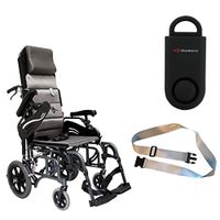 Karman VIP-515 Aluminum Lightweight Transport Wheelchair, Upgraded to Elevating Legrests, 18"W X 16"D Seat, Adjustable Armrests & Free 130 dB Black Personal Safety Alarm/Siren! + Silver Seatbelt!